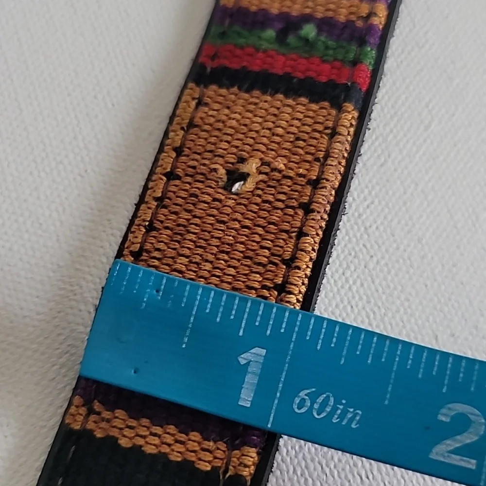 Vintage Multicolor Woven Stripe Belt with Black Leather Backing